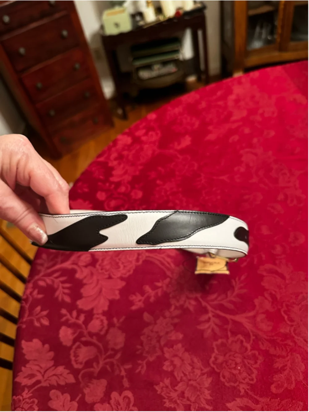 Fendi Black & White Leather Print Belt 40cm